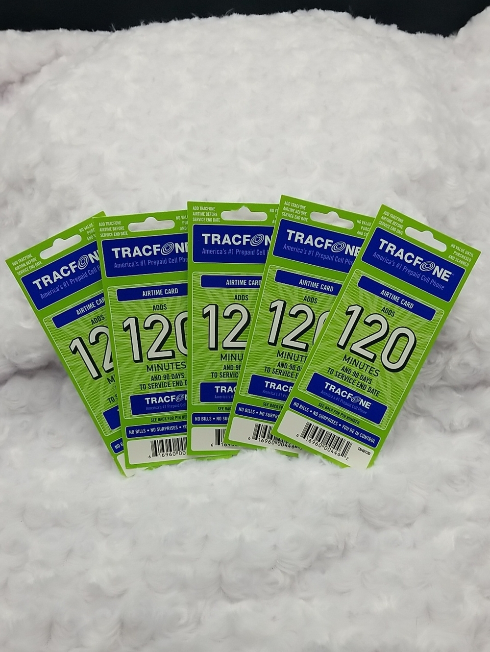 5 Brand New Tracfone 120 Minutes Prepaid Airtime Cards